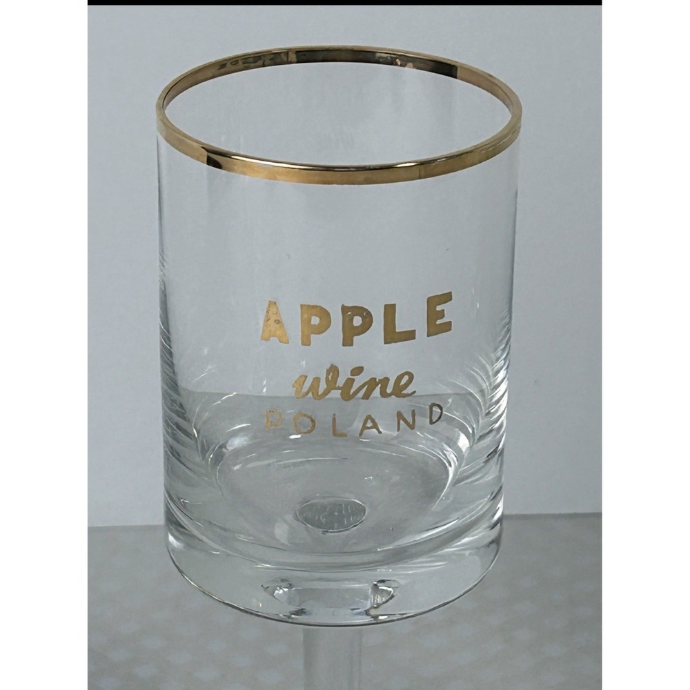 Vintage Apple Wine Poland Stemmed Glasses Set 3 Gold Rim Barware Retro - Picture 2 of 10